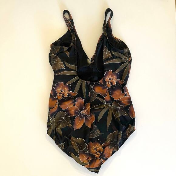 Miraclesuit One-Piece Bathing Suit 14 Black Tropical Ruched Shaping Support Swim - Picture 4 of 10